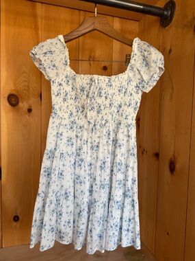 Floral White Blue Smocked Midi Sundress  COASTAL COWGIRL BOHO FESTIVAL Sz. SM